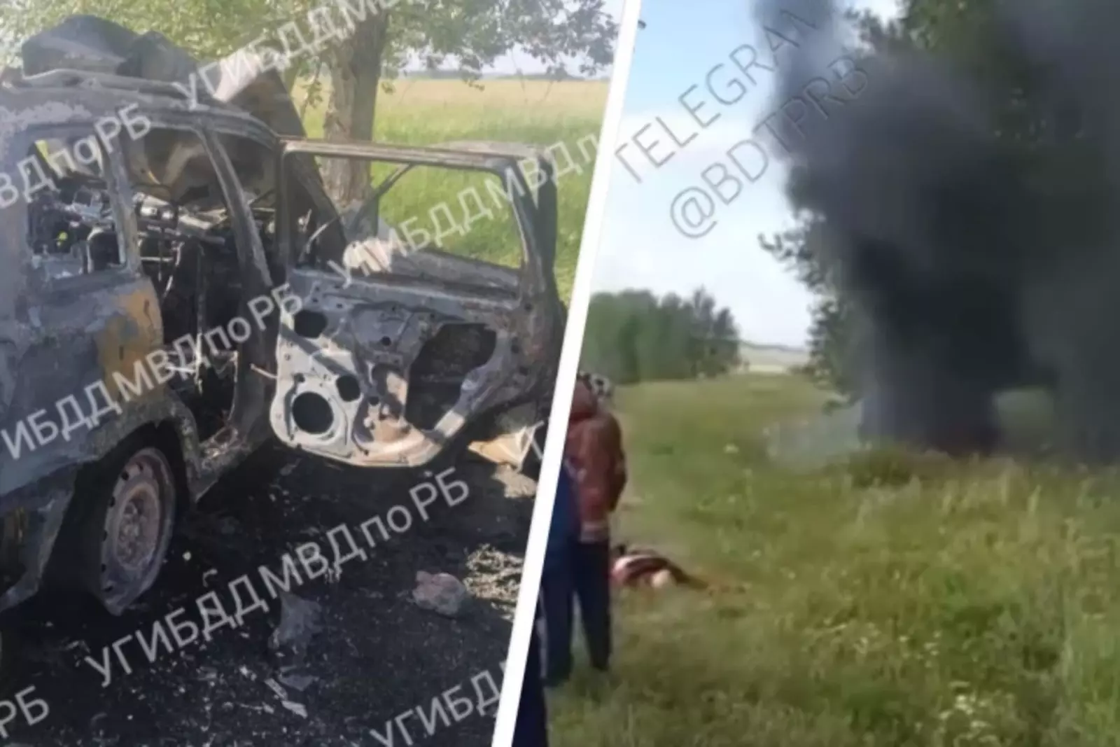 В Башкирии автомобиль вылетел в кювет и сгорел